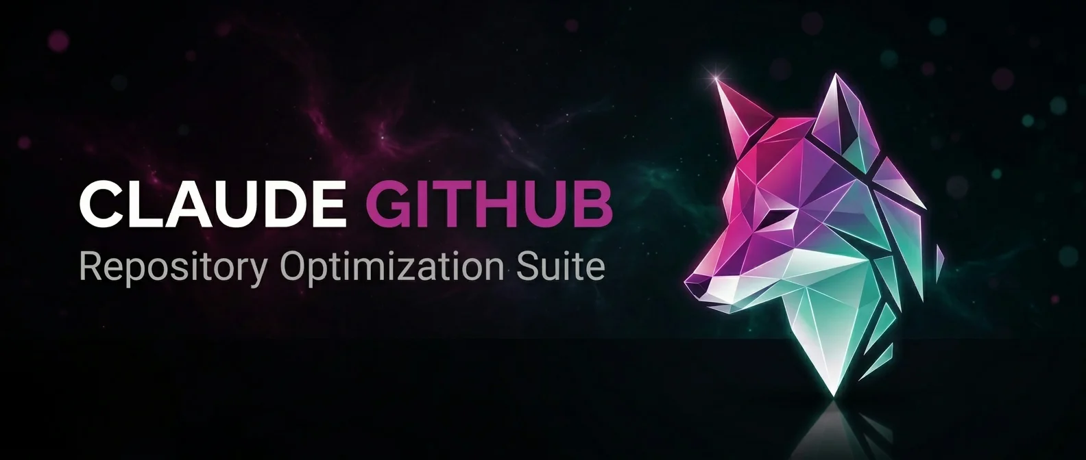 Claude GitHub Repository Optimization Suite banner with geometric wolf mascot